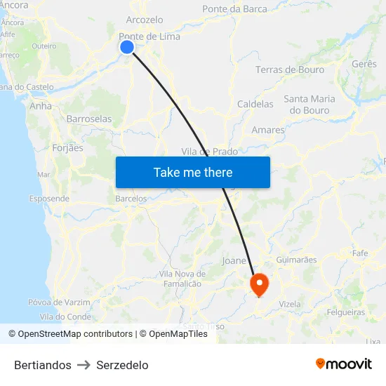 Bertiandos to Serzedelo map