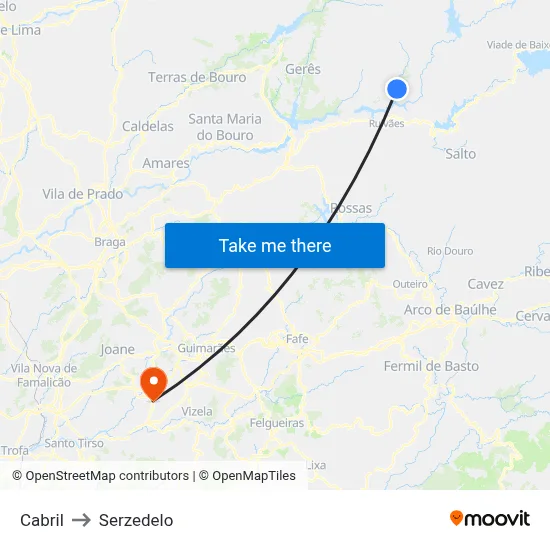 Cabril to Serzedelo map