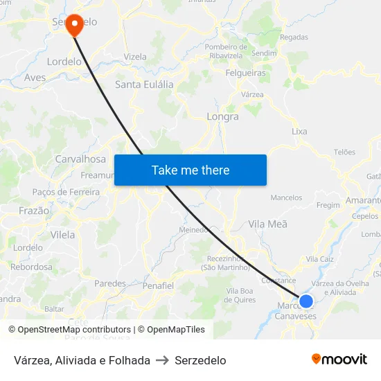 Várzea, Aliviada e Folhada to Serzedelo map