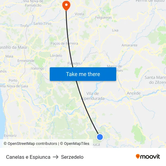 Canelas e Espiunca to Serzedelo map