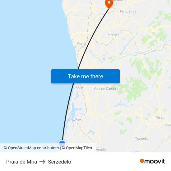 Praia de Mira to Serzedelo map