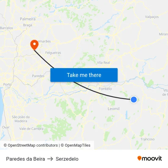 Paredes da Beira to Serzedelo map