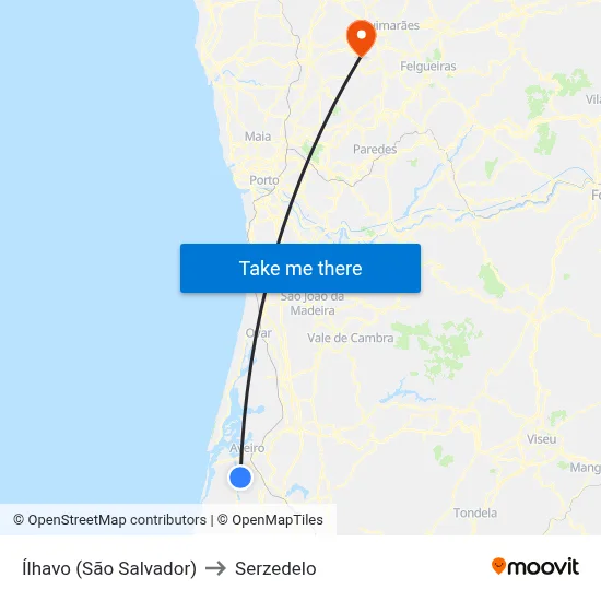 Ílhavo (São Salvador) to Serzedelo map