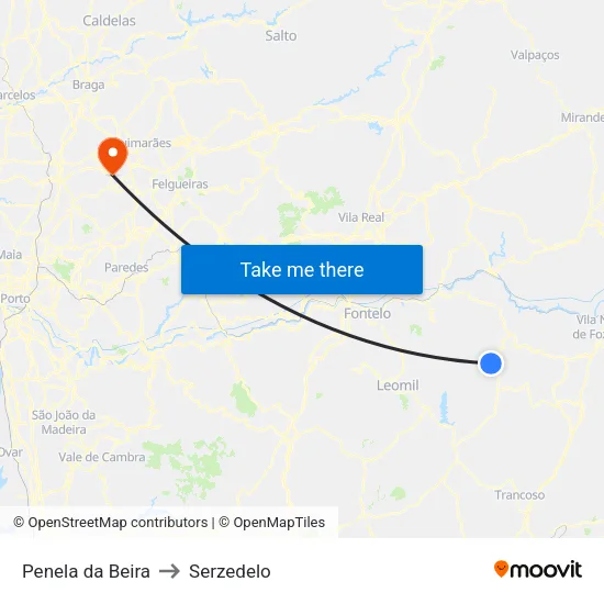 Penela da Beira to Serzedelo map