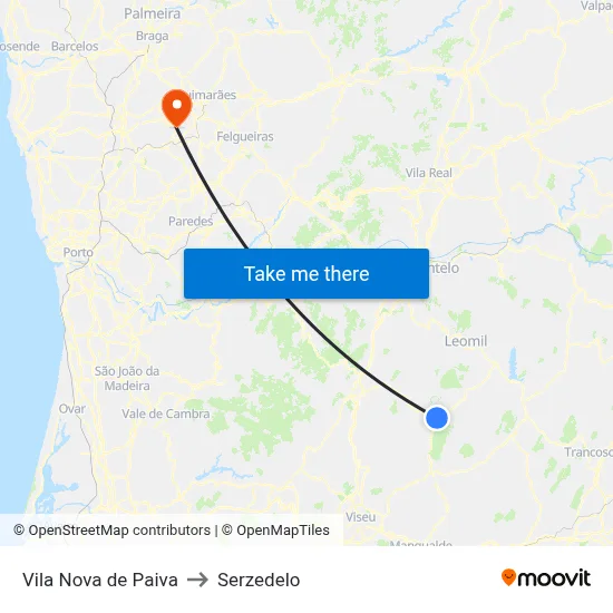 Vila Nova de Paiva to Serzedelo map
