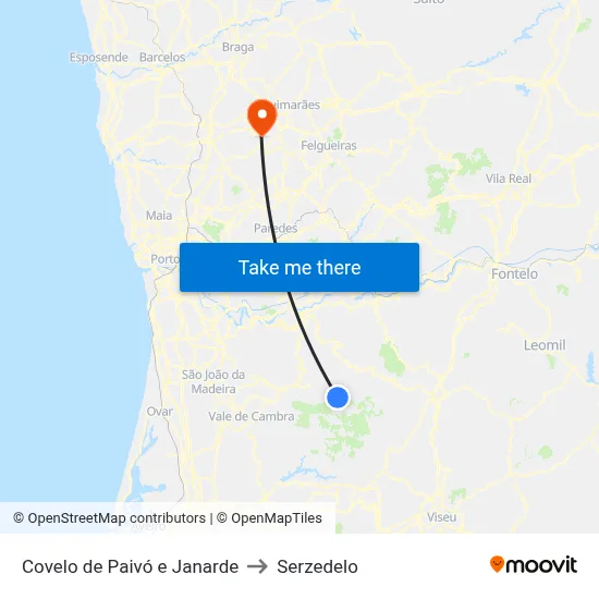 Covelo de Paivó e Janarde to Serzedelo map