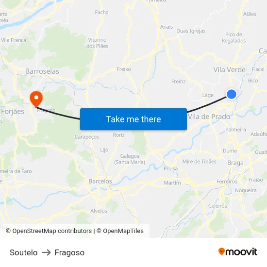 Soutelo to Fragoso map
