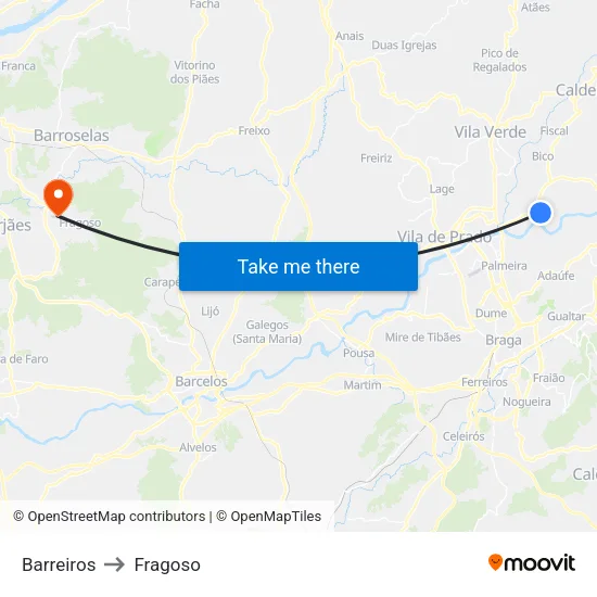 Barreiros to Fragoso map