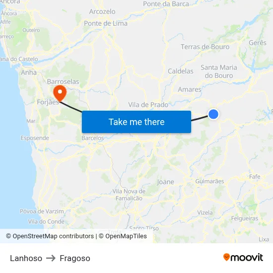 Lanhoso to Fragoso map