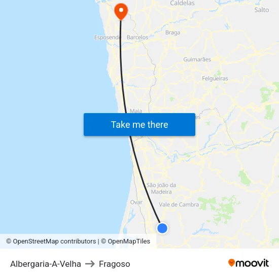 Albergaria-A-Velha to Fragoso map
