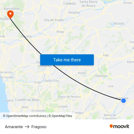 Amarante to Fragoso map