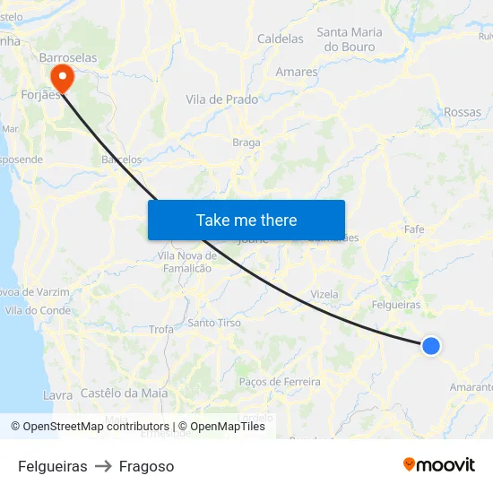 Felgueiras to Fragoso map