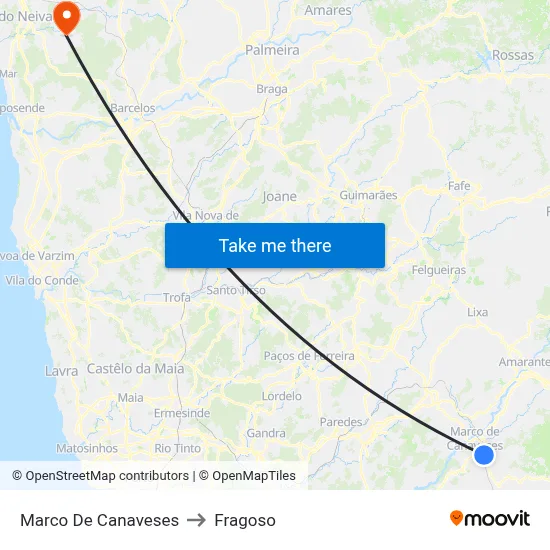 Marco De Canaveses to Fragoso map