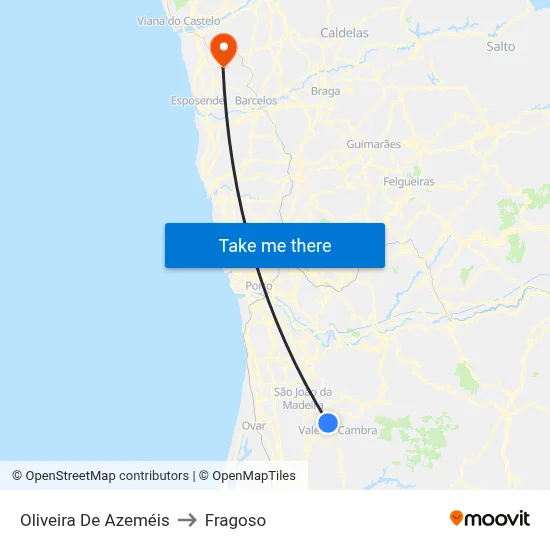 Oliveira De Azeméis to Fragoso map