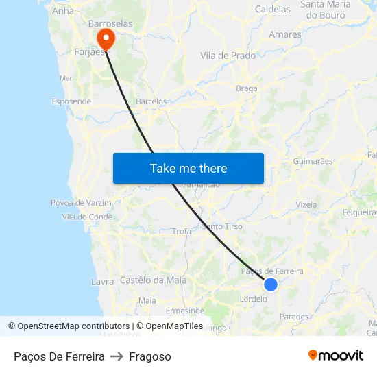 Paços De Ferreira to Fragoso map