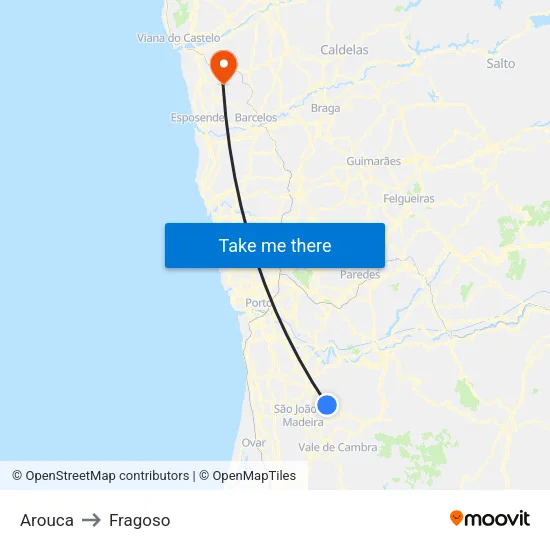 Arouca to Fragoso map