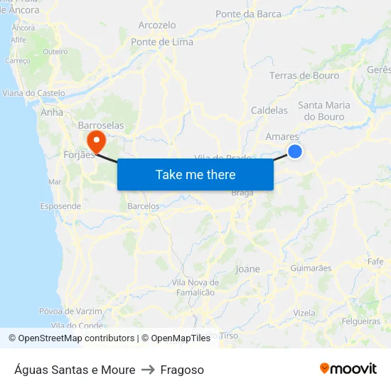 Águas Santas e Moure to Fragoso map