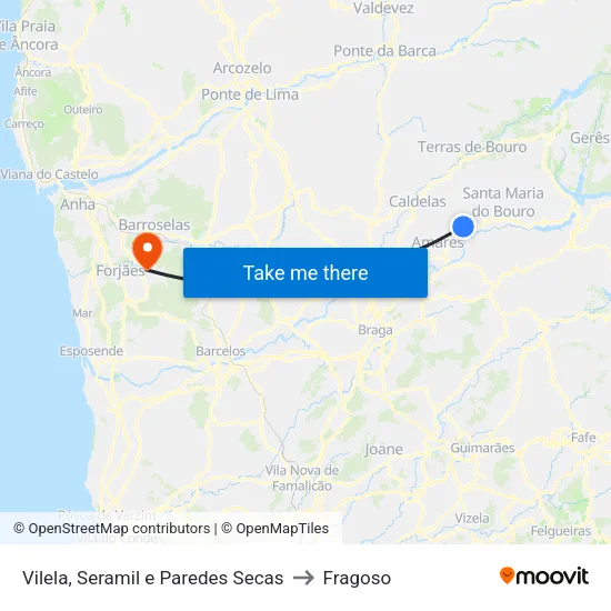 Vilela, Seramil e Paredes Secas to Fragoso map