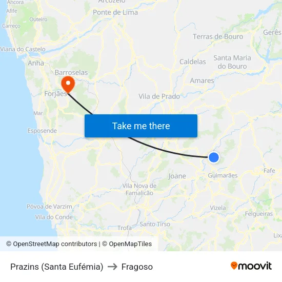 Prazins (Santa Eufémia) to Fragoso map