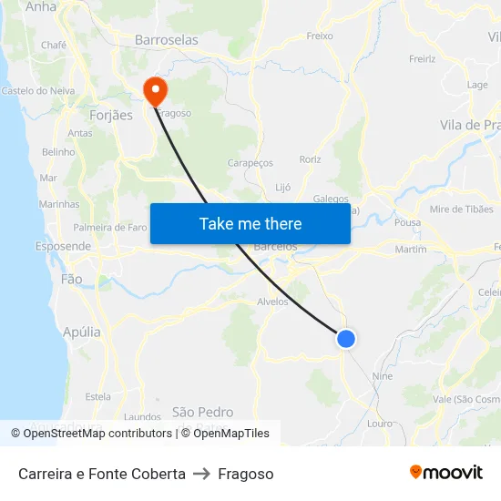 Carreira e Fonte Coberta to Fragoso map