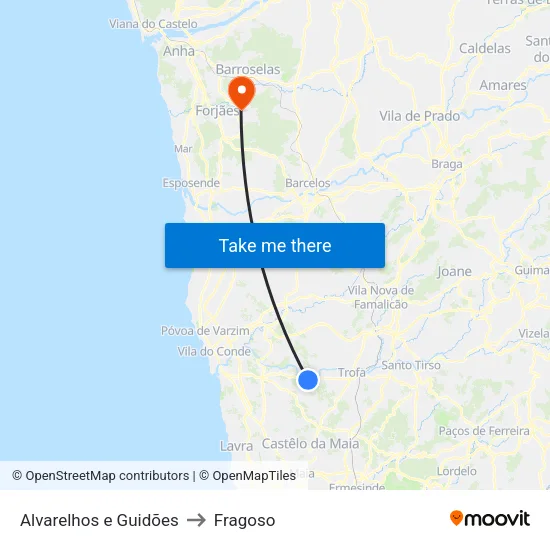 Alvarelhos e Guidões to Fragoso map