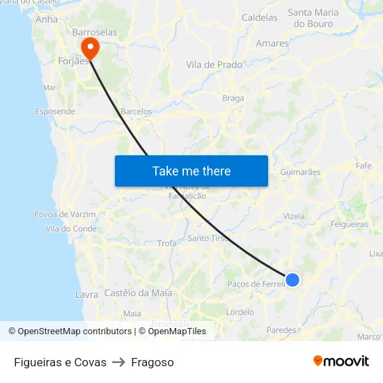 Figueiras e Covas to Fragoso map