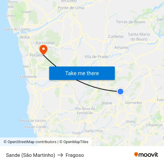 Sande (São Martinho) to Fragoso map