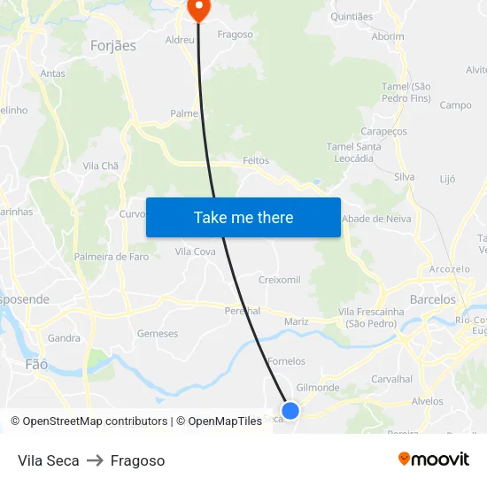 Vila Seca to Fragoso map