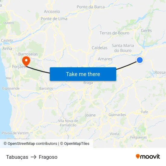 Tabuaças to Fragoso map