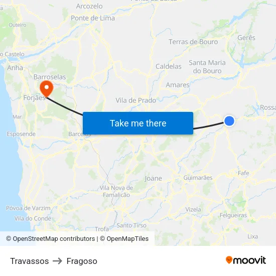 Travassos to Fragoso map