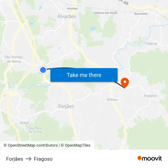 Forjães to Fragoso map