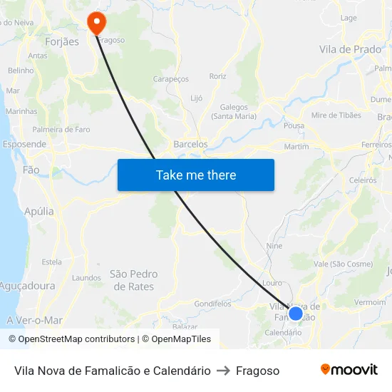 Vila Nova de Famalicão e Calendário to Fragoso map