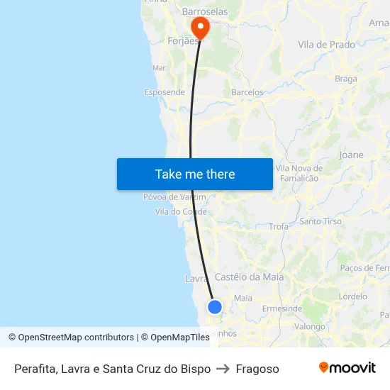 Perafita, Lavra e Santa Cruz do Bispo to Fragoso map