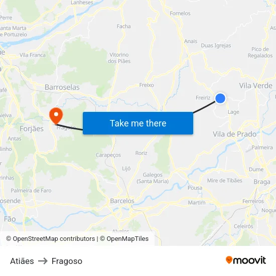 Atiães to Fragoso map