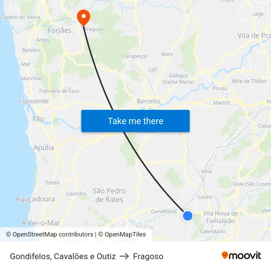 Gondifelos, Cavalões e Outiz to Fragoso map