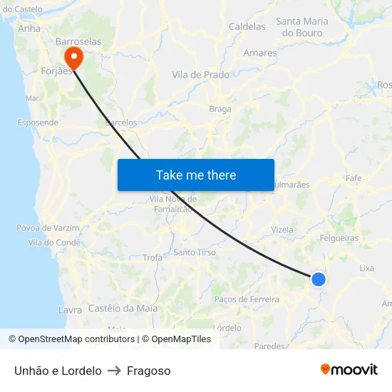 Unhão e Lordelo to Fragoso map
