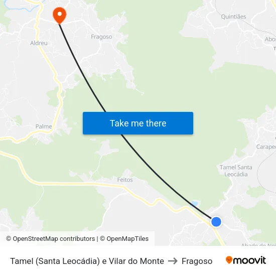 Tamel (Santa Leocádia) e Vilar do Monte to Fragoso map