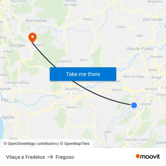 Vilaça e Fradelos to Fragoso map