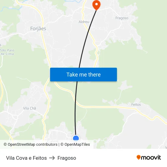 Vila Cova e Feitos to Fragoso map