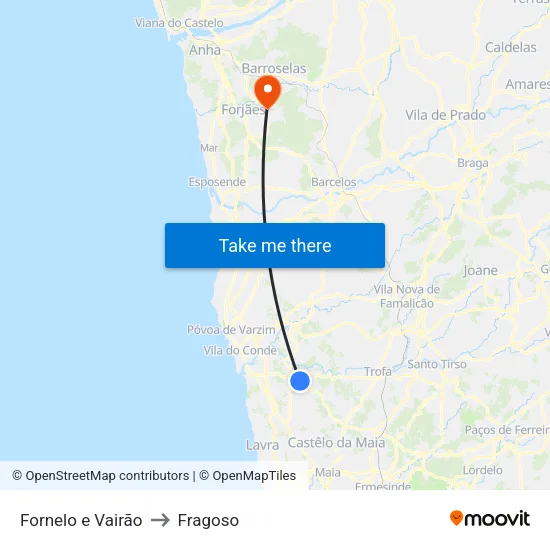Fornelo e Vairão to Fragoso map