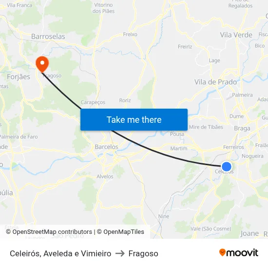 Celeirós, Aveleda e Vimieiro to Fragoso map