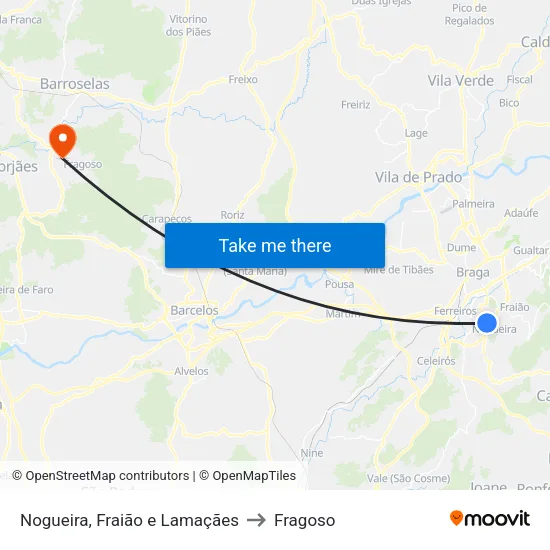 Nogueira, Fraião e Lamaçães to Fragoso map