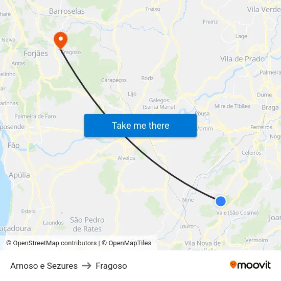 Arnoso e Sezures to Fragoso map