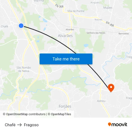 Chafé to Fragoso map