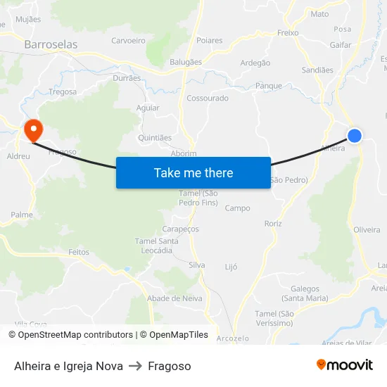 Alheira e Igreja Nova to Fragoso map