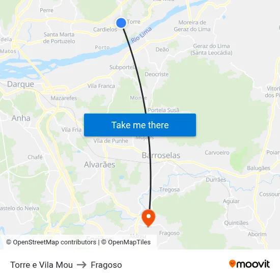 Torre e Vila Mou to Fragoso map