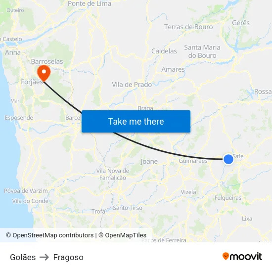 Golães to Fragoso map