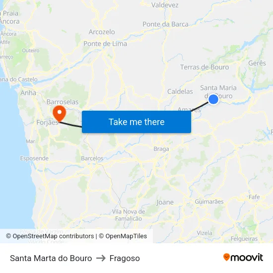 Santa Marta do Bouro to Fragoso map
