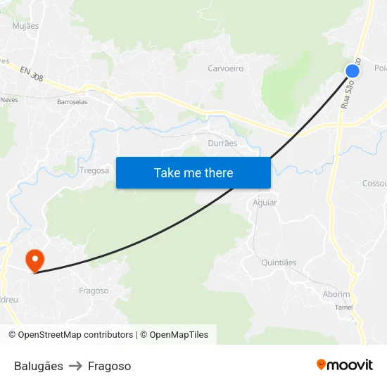 Balugães to Fragoso map