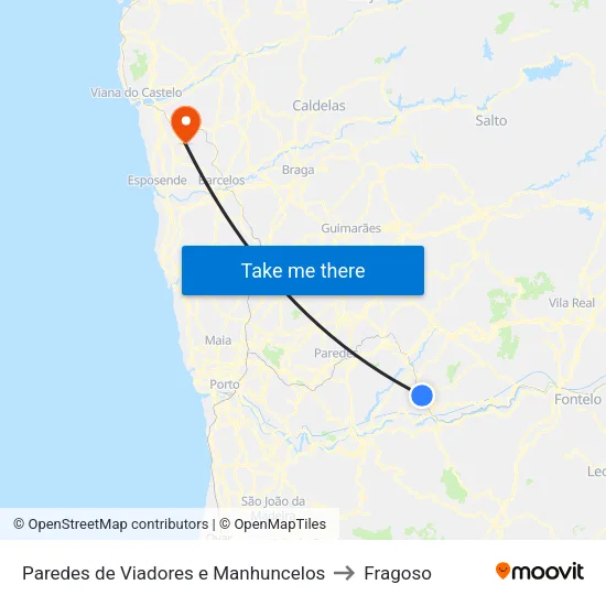 Paredes de Viadores e Manhuncelos to Fragoso map